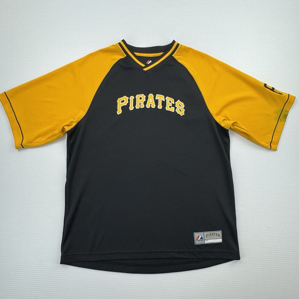 Majestic Pittsburgh Pirates Jersey Shirt Mens M Black Gold MLB Baseball